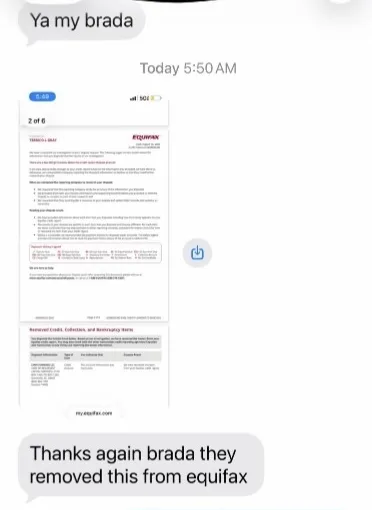 Client text: removed from Equifax