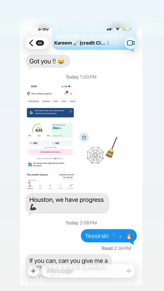 Client text: we have progress